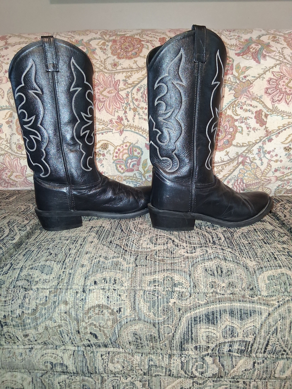 Men's OLD WEST  Black Leather Western Cowboy Boots 10.5 EE